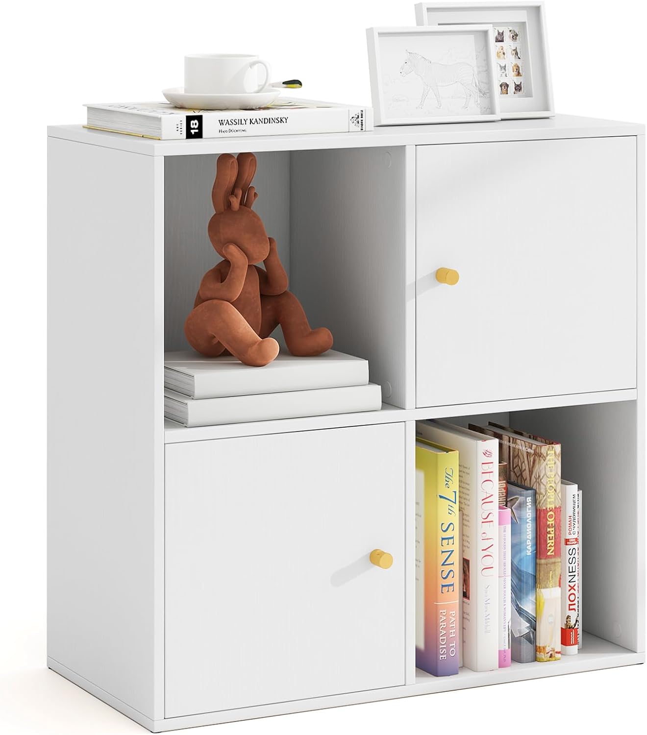 3-Tier Bookshelf with Dual Anti-Tipping Kits and 2 Cabinets