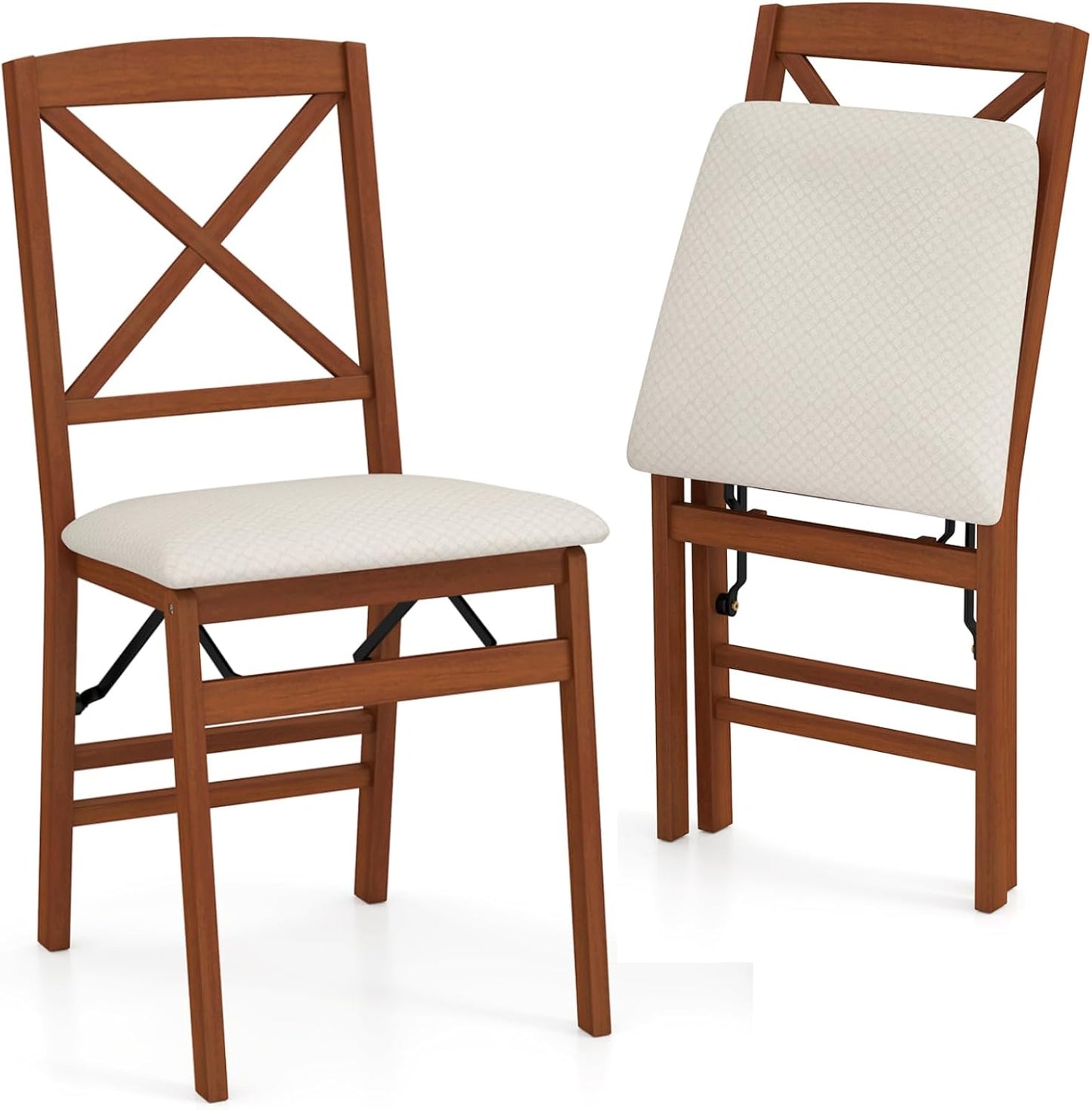 Padded Folding Chair Set of 2/4, Rubber Wood Counter Dining Chairs with Backrest