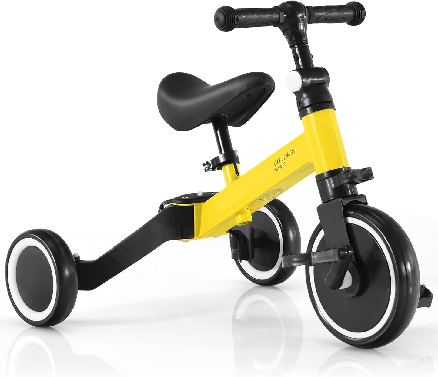 3 in 1 Kids Trike, Folding Baby Tricycle with Adjustable Handlebar and PU Seat