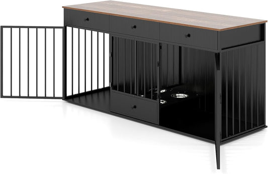 Heavy Duty Dogs Cage with Double Doors and Divider Indoor Puppy Kennel Side Table