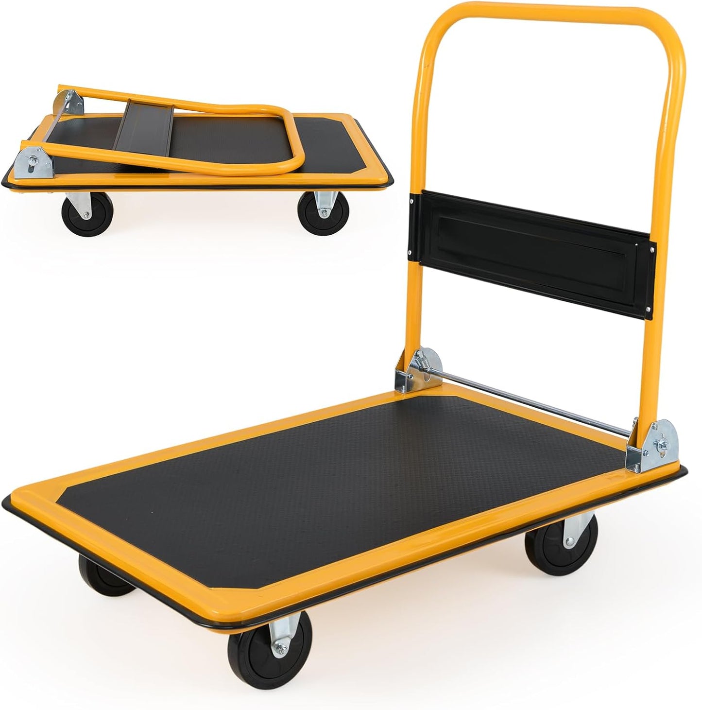 GiantexUK Folding Hand Sack Truck, 150KG Capacity Heavy Duty Platform Trolley with Wheels & Handle (73x48x83cm, 150KG, Blue+White)