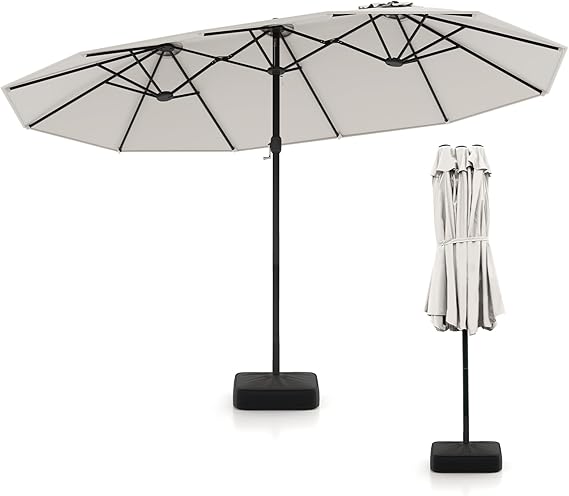 4.5m Outdoor Extra Large Double-Sided Parasol with Base & 12 Metal Ribs