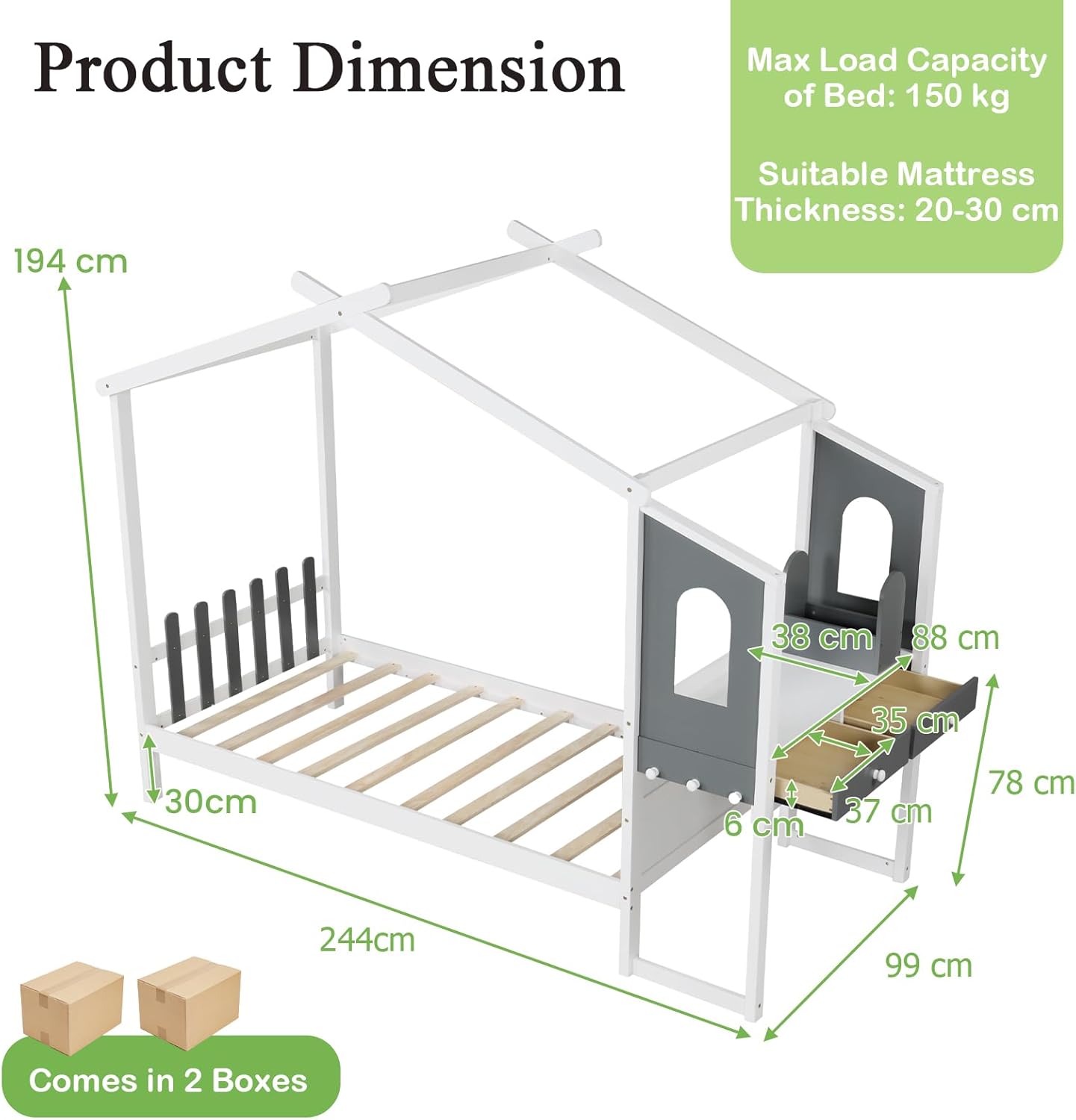 Single/Double House Bed Wood Montessori Bed Frame with Desk