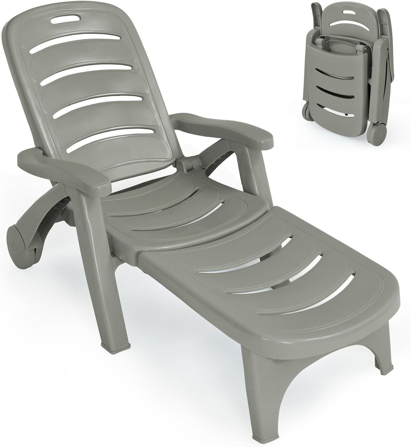 5-Position Adjustable Outdoor Folding Sunlounger with Wheels