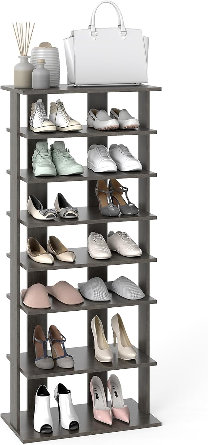 Extra Wide Wooden Vertical Shoe Rack with 7 Shelves