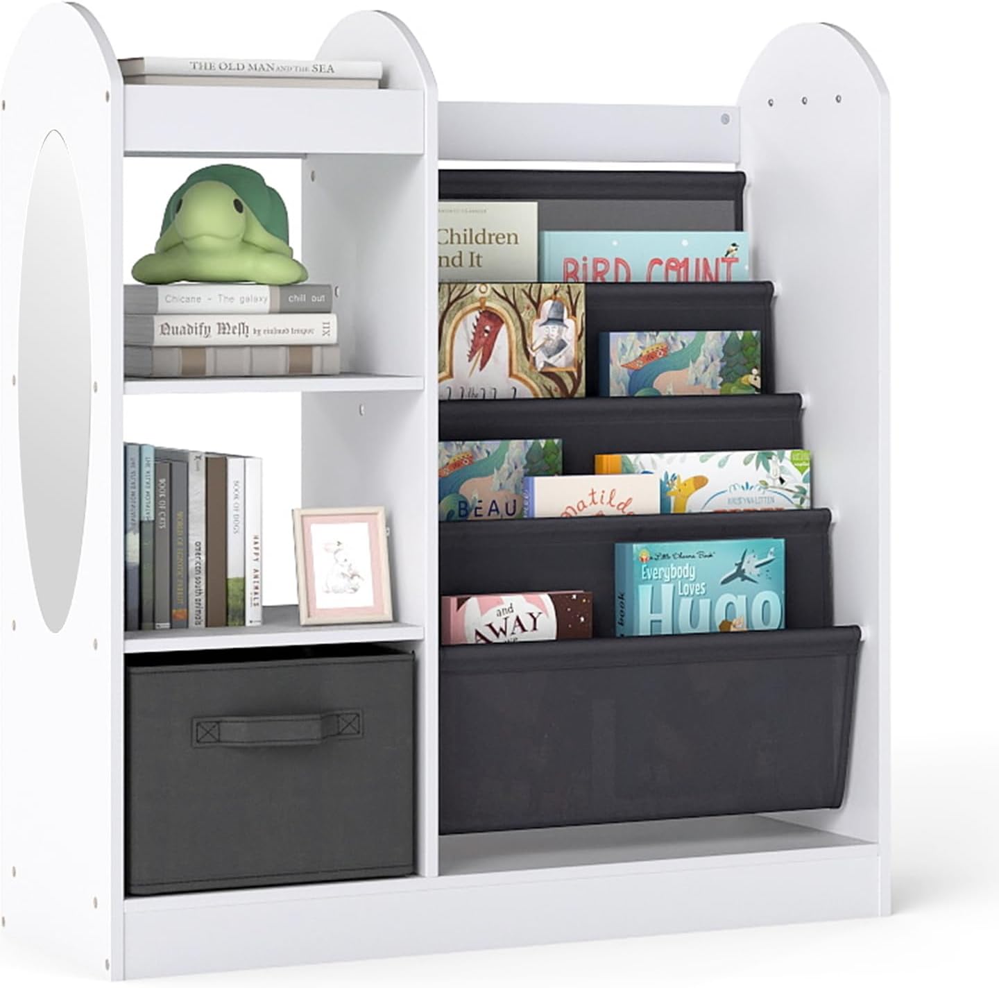 Kids Bookshelf, Toy Storage Organizer with Full-Length Mirror