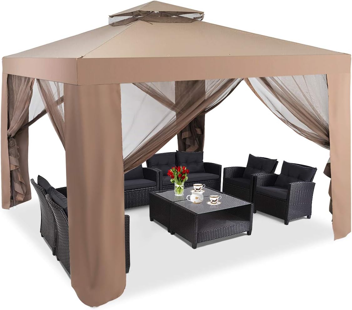 3m x 3m Outdoor Gazebo with Zipped Mesh Side Walls