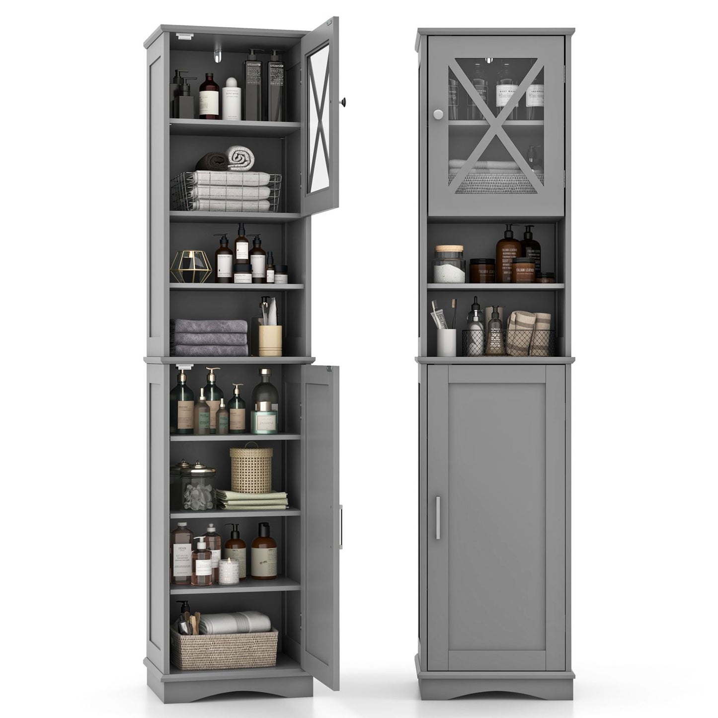 Freestanding Storage Cupboard with 5 Adjustable Shelves and 2 Doors