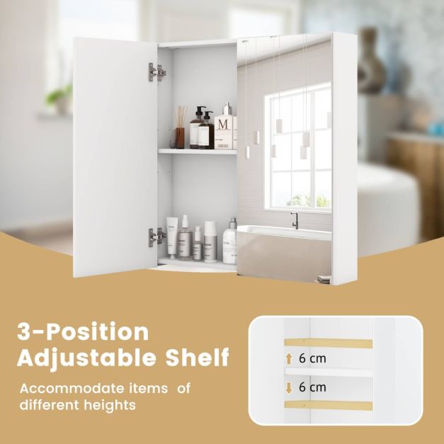 Medicine Cabinet with Mirror and Double Mirrored Doors