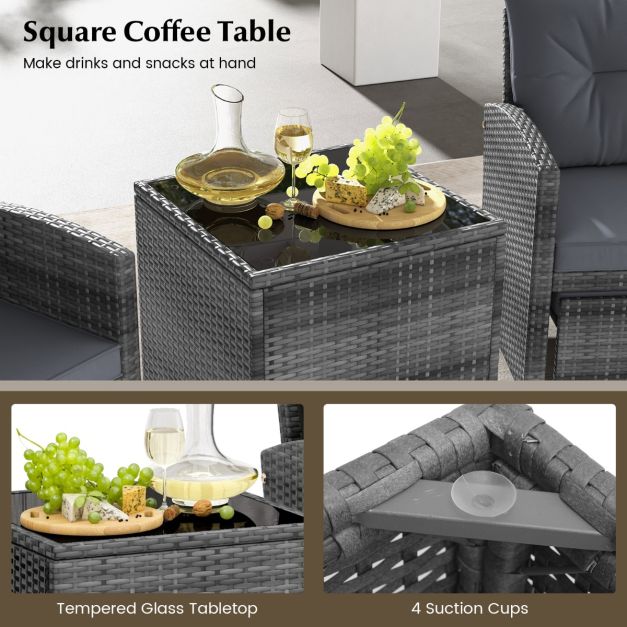 5 Piece Wicker Patio Furniture Set with 2 Cushioned Chairs and 2 Ottomans
