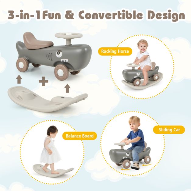 Kids 3-in-1 Convertible Rocking Horse and Sliding Car for Indoor Outdoor Use