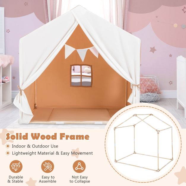 Large Kids Play Tent with Washable Cotton Mat and Flag Banner