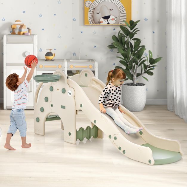 Kids Play Slide with Cute Elephant Shape & Basketball Hoop