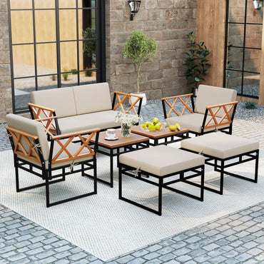 7 Piece Outdoor Conversation Set with Ottomans for Porch