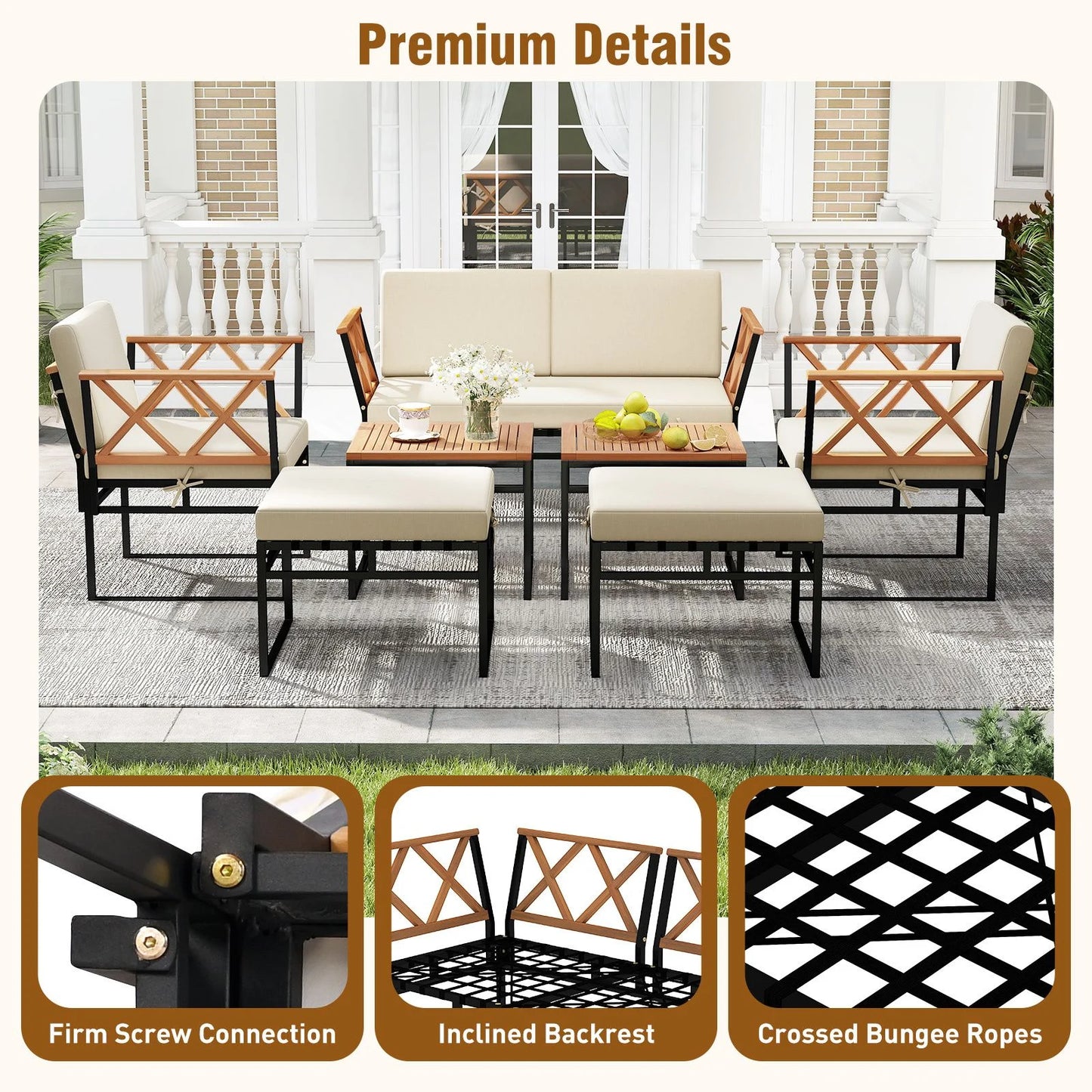 7 Piece Outdoor Conversation Set with Ottomans for Porch