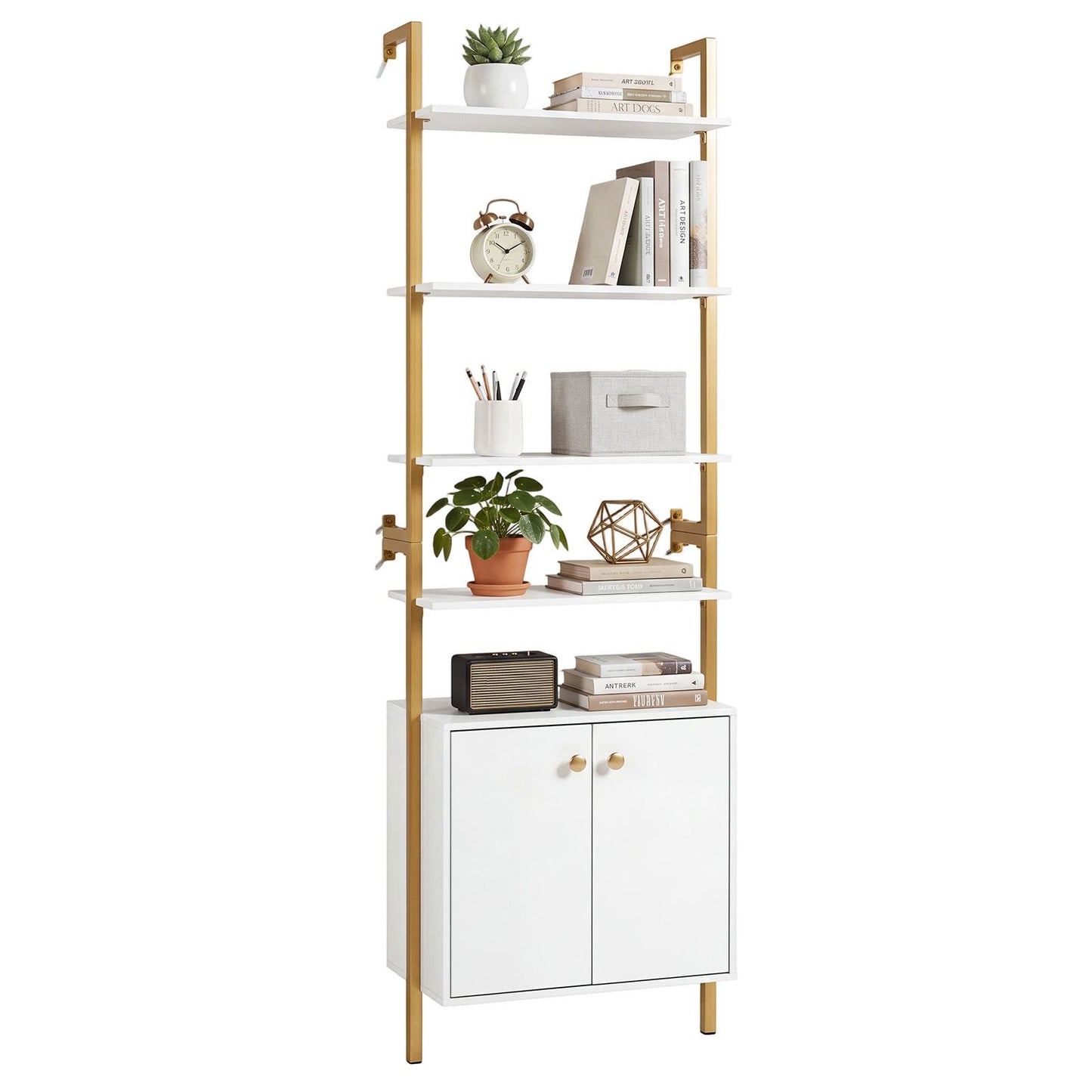 7-Tier Ladder Bookshelf with 2-Door Cabinet and 4 Shelves
