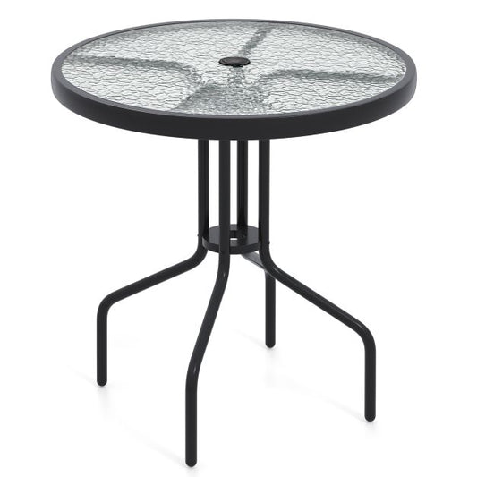 70CM Patio Dining Table with Heavy-Duty Metal Frame and Rippled Tempered Glass Top