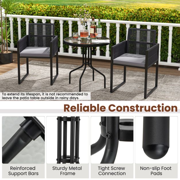 70CM Patio Dining Table with Heavy-Duty Metal Frame and Rippled Tempered Glass Top