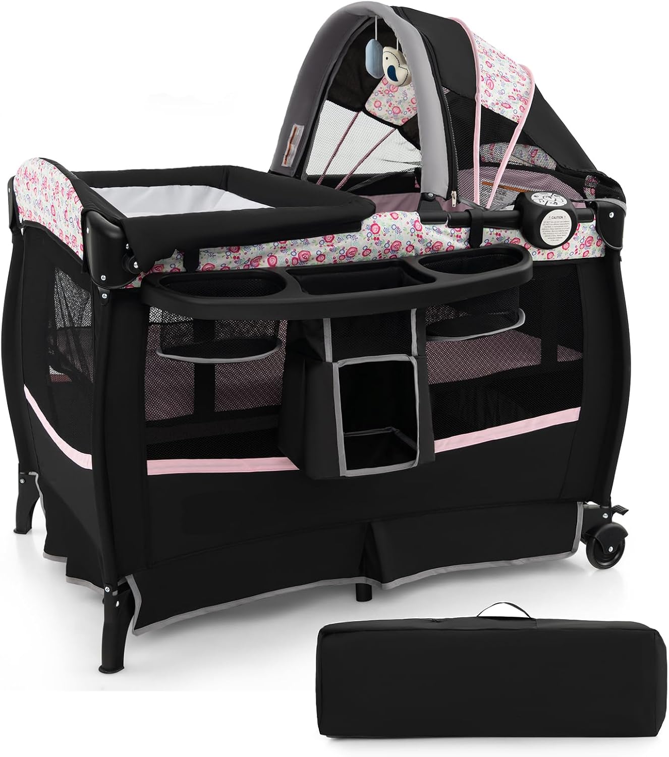 Portable Baby Bed Playard with Adjustable Canopy, Changing Table