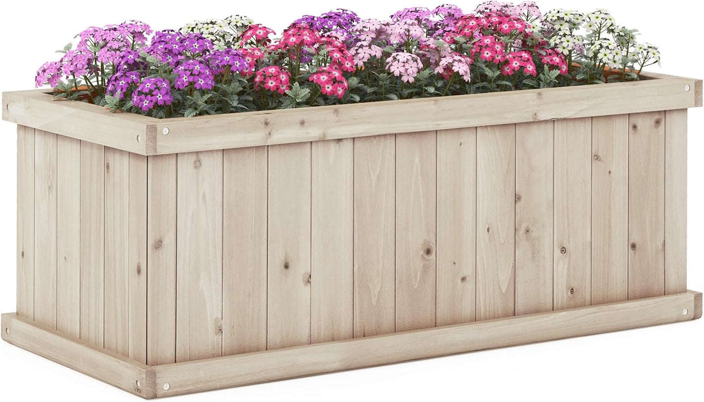 Wooden Garden Planter, Heavy Duty Rectangular Trough Box