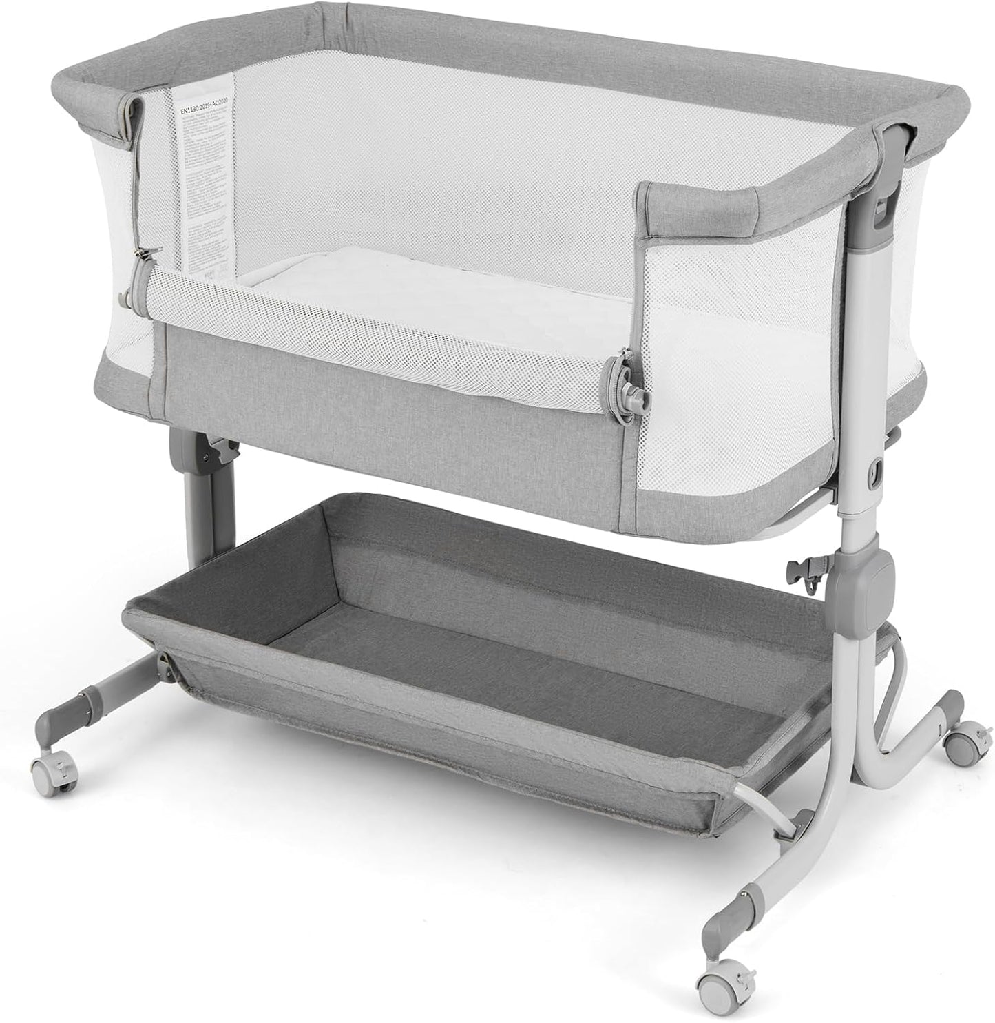 Baby Bedside Crib, 6-Level Heights Adjustable Bassinet with Mattress