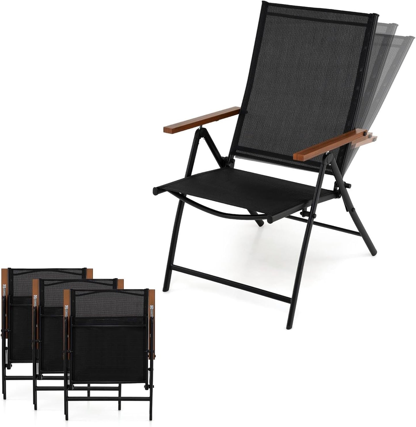 Folding Garden Chairs Set of 2/4, Outdoor Dining Chairs with Adjustable Backrest