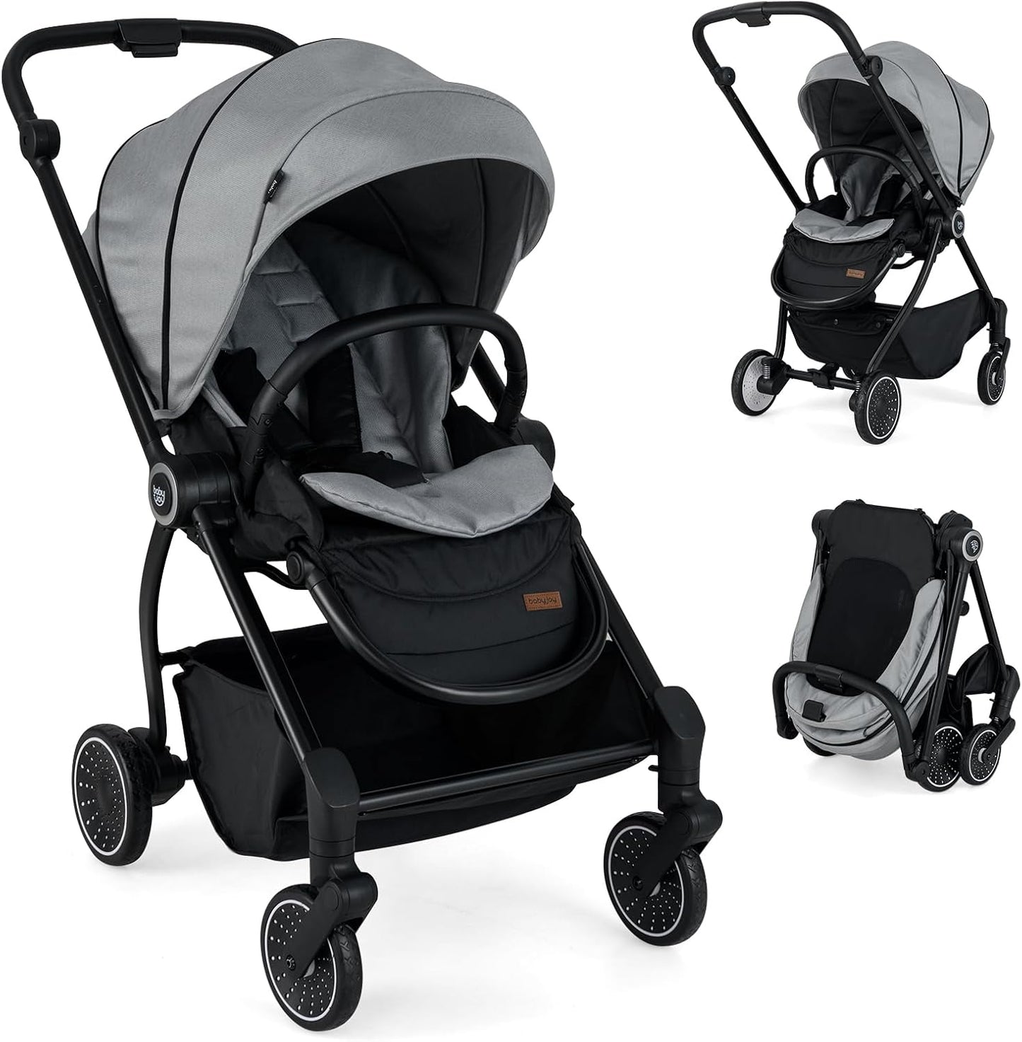 Foldable Pushchair with Reversible Seat, Reclining Backrest, Adjustable Canopy