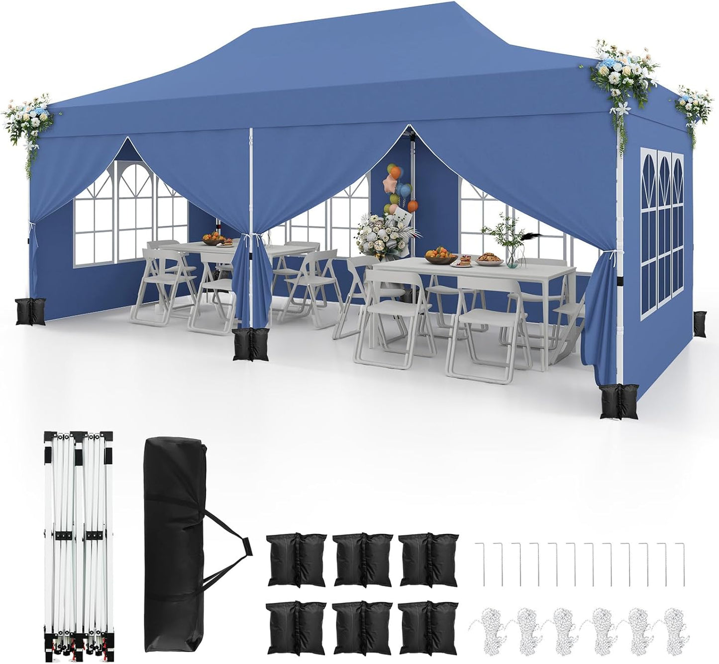 3m x 6m Outdoor Garden Shelter with 6 Sidewalls and Carrying Bag