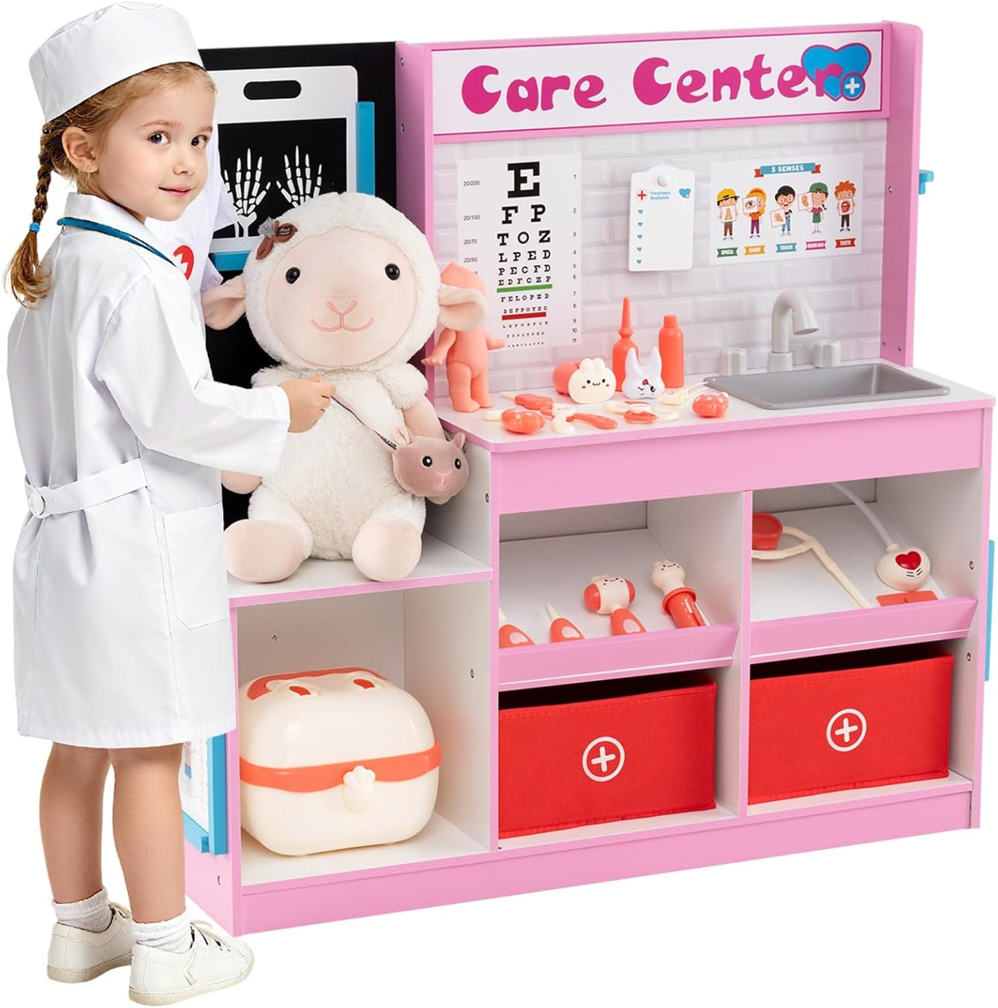 Wood Medical Center Toy Set with Examine Region and Height Measurer
