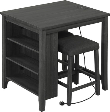 3 Piece Bar Table Set with Power Outlet, Dining Table