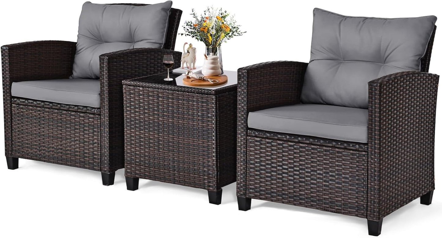 Metal Frame Garden Coffee Table and Sofa Chairs Set with Cushions
