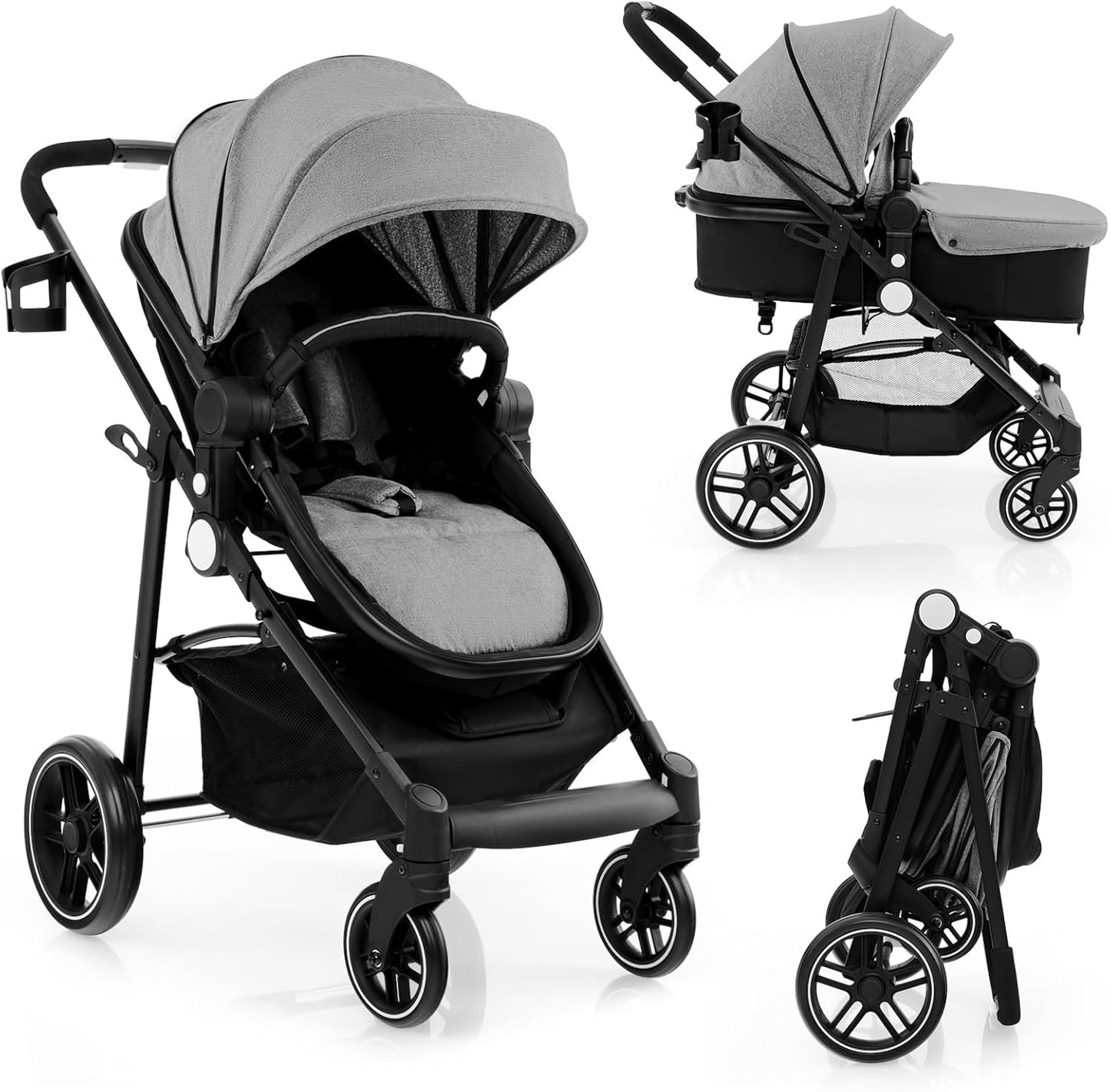 Foldable Travel System Pram with Reversible Seat