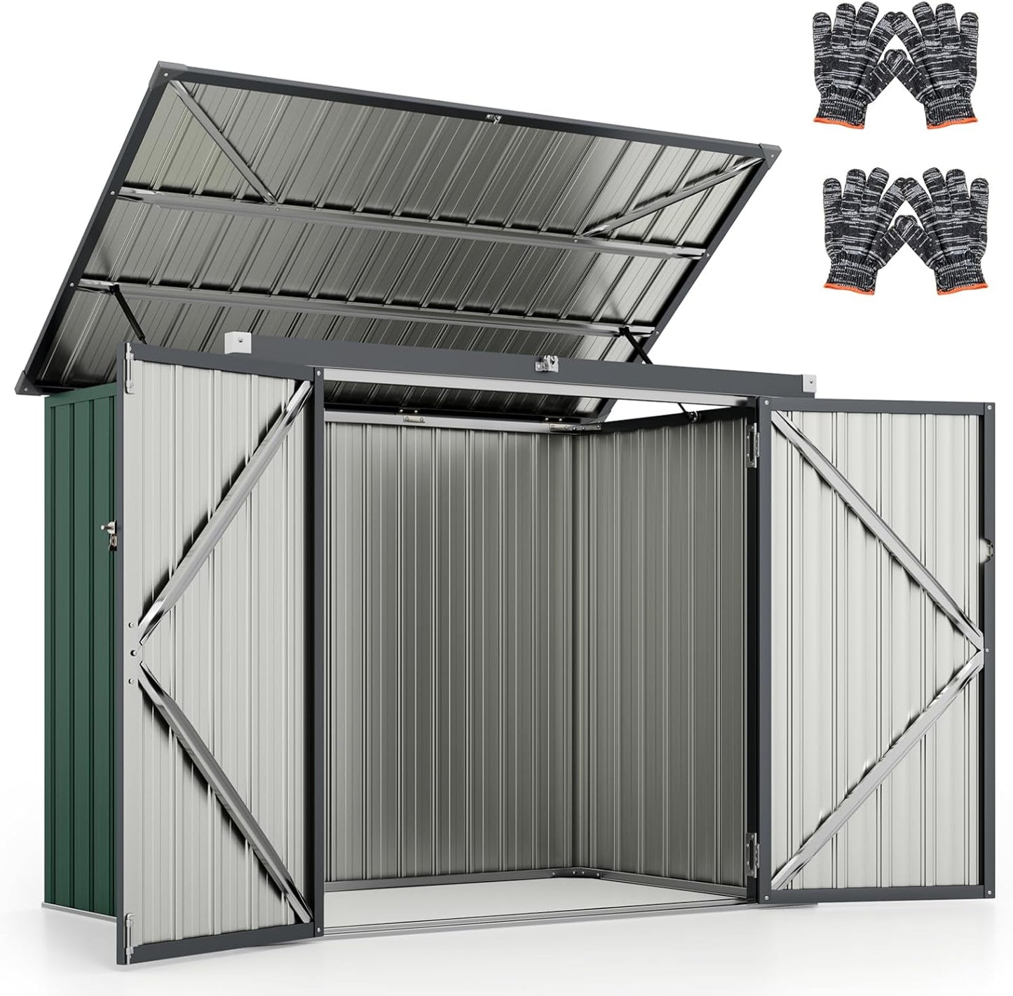 6 x 3 FT Garden Storage Shed, Galvanized Metal Trash Can Garden Shed with Top Flip Cover