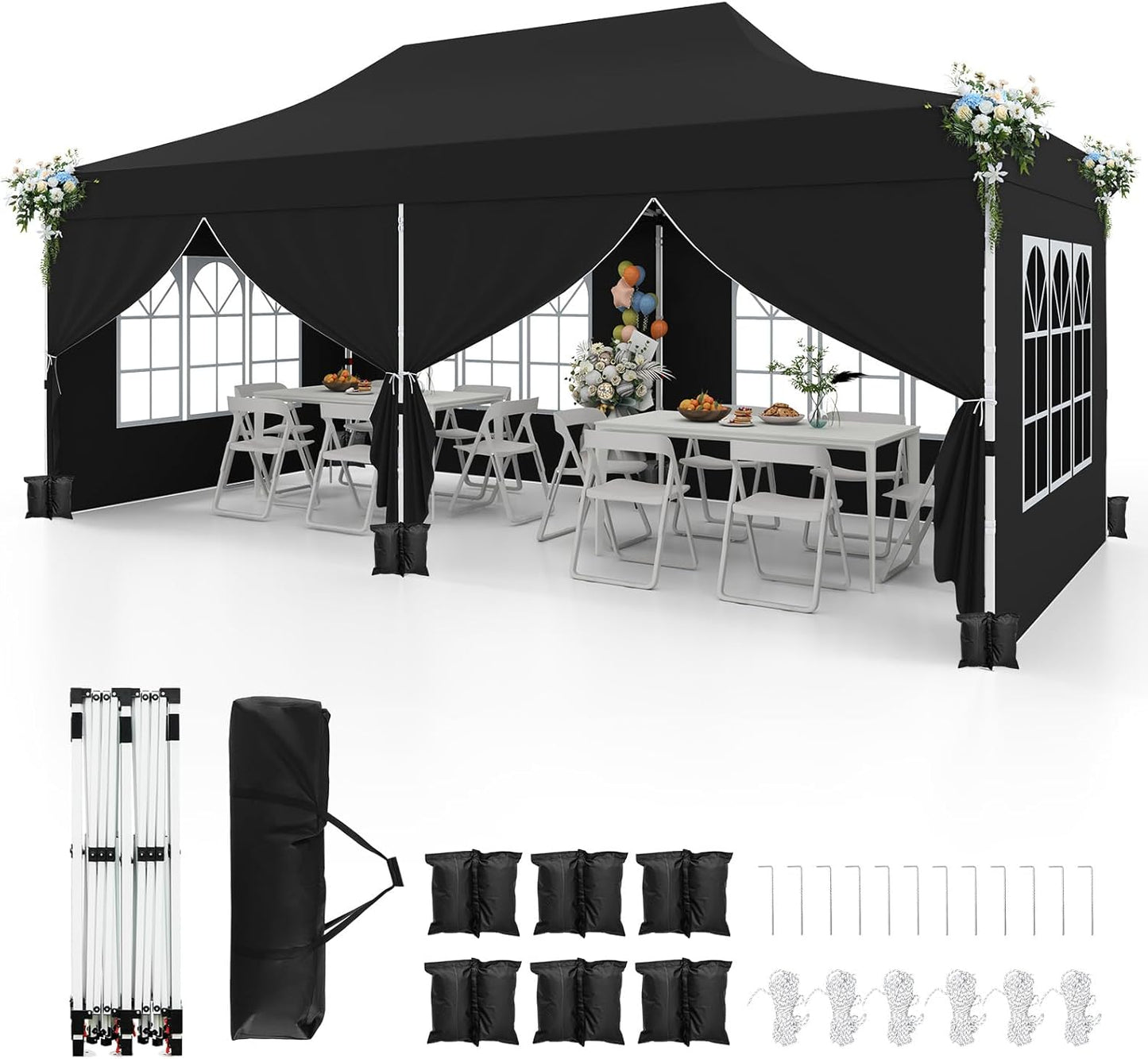 3m x 6m Outdoor Garden Shelter with 6 Sidewalls and Carrying Bag