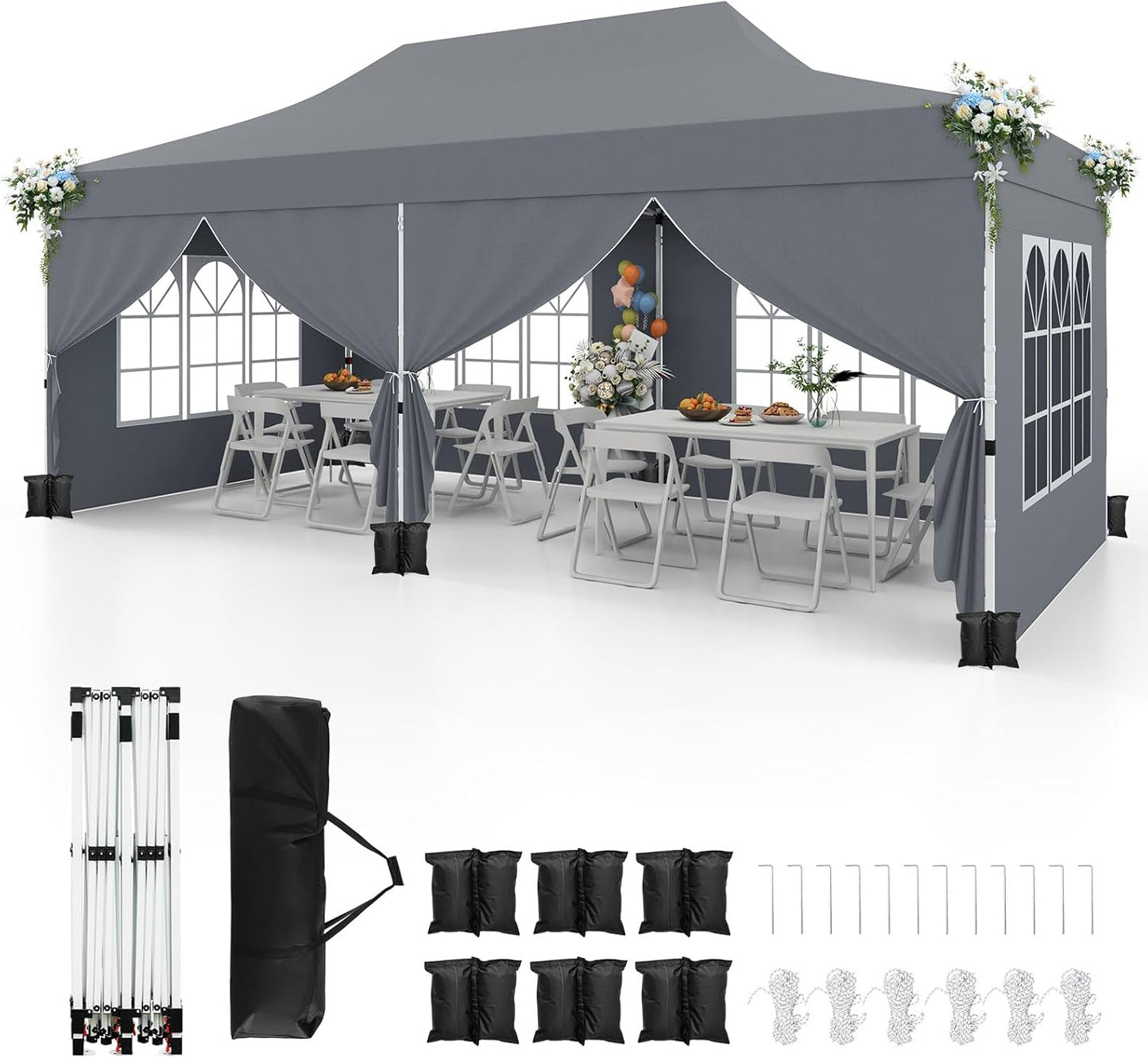 3m x 6m Outdoor Garden Shelter with 6 Sidewalls and Carrying Bag