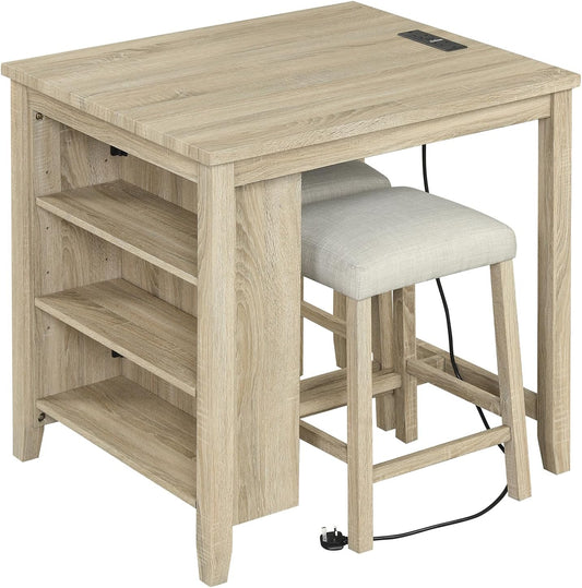 3 Piece Bar Table Set with Power Outlet, Dining Table