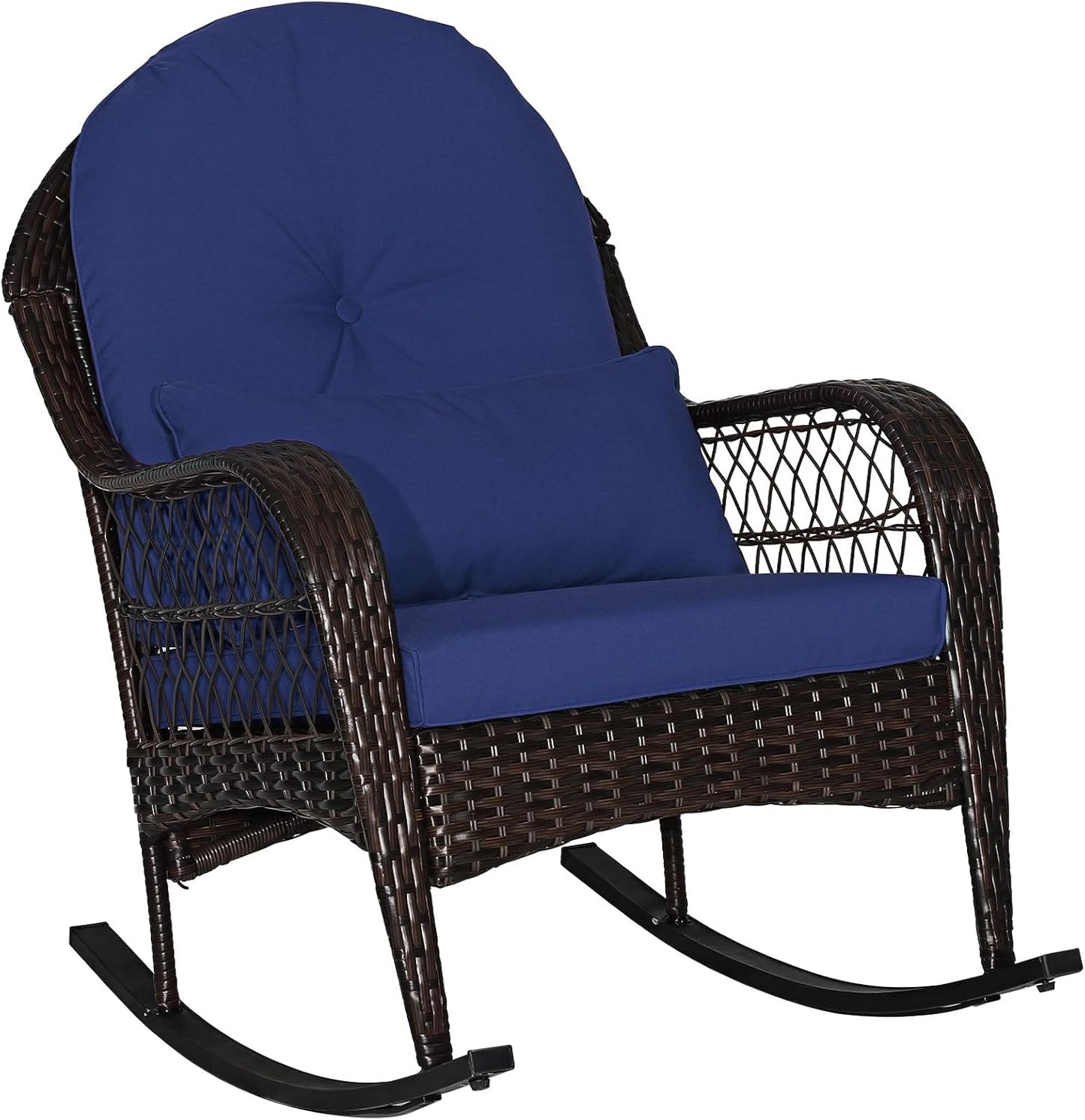 Wicker Rocking Armchair Relax Rocker Lounge Chair with Lumbar Pillow & Cushion