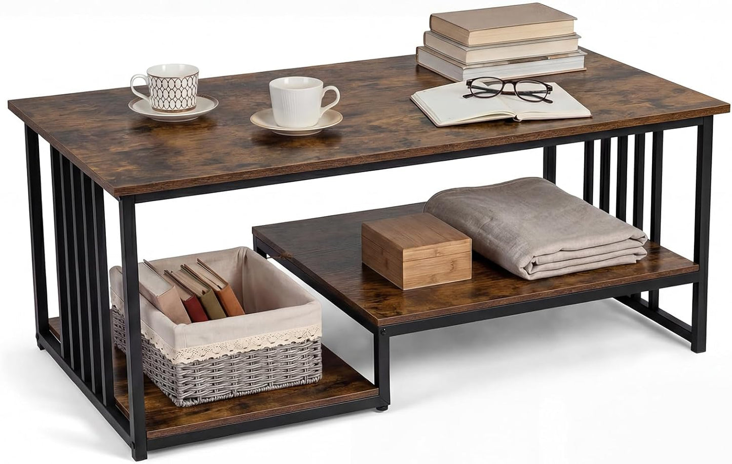 Faux Marble Coffee Table with Open Storage Shelf