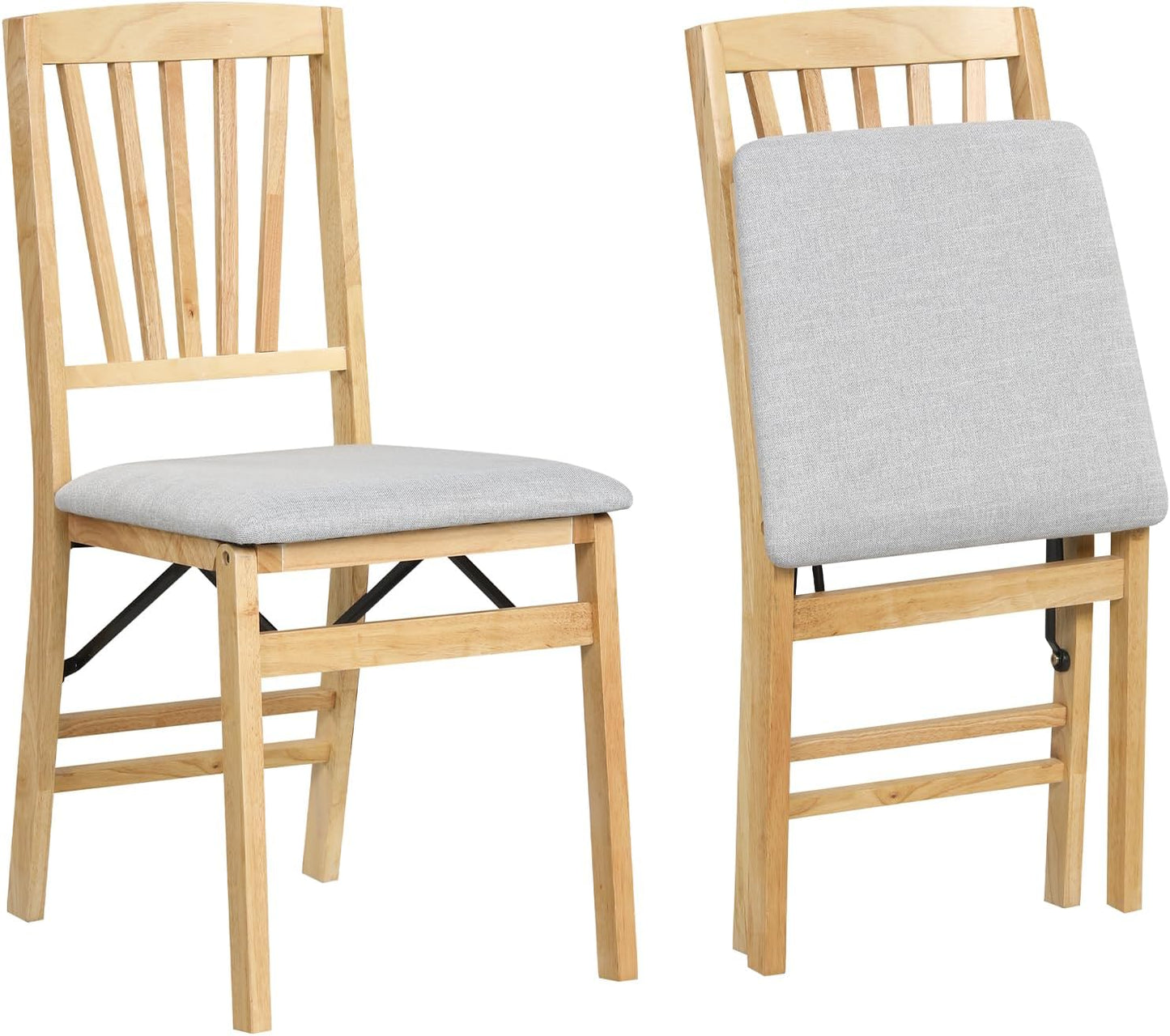 Folding Dining Chair Set of 2 with Rubber Wood Frame and Padded Seat