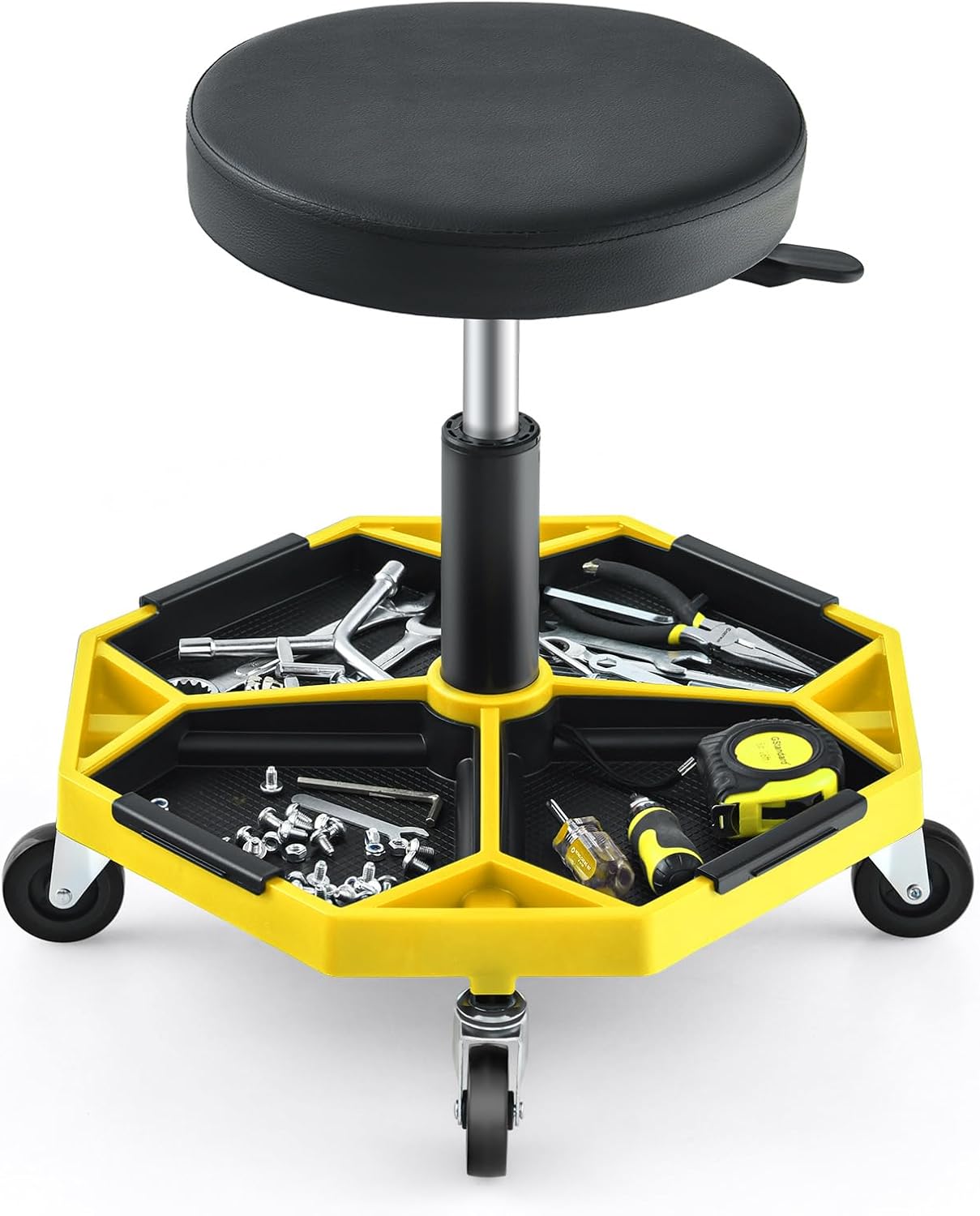 Rolling Mechanic Stool with Wheels & Tool Tray