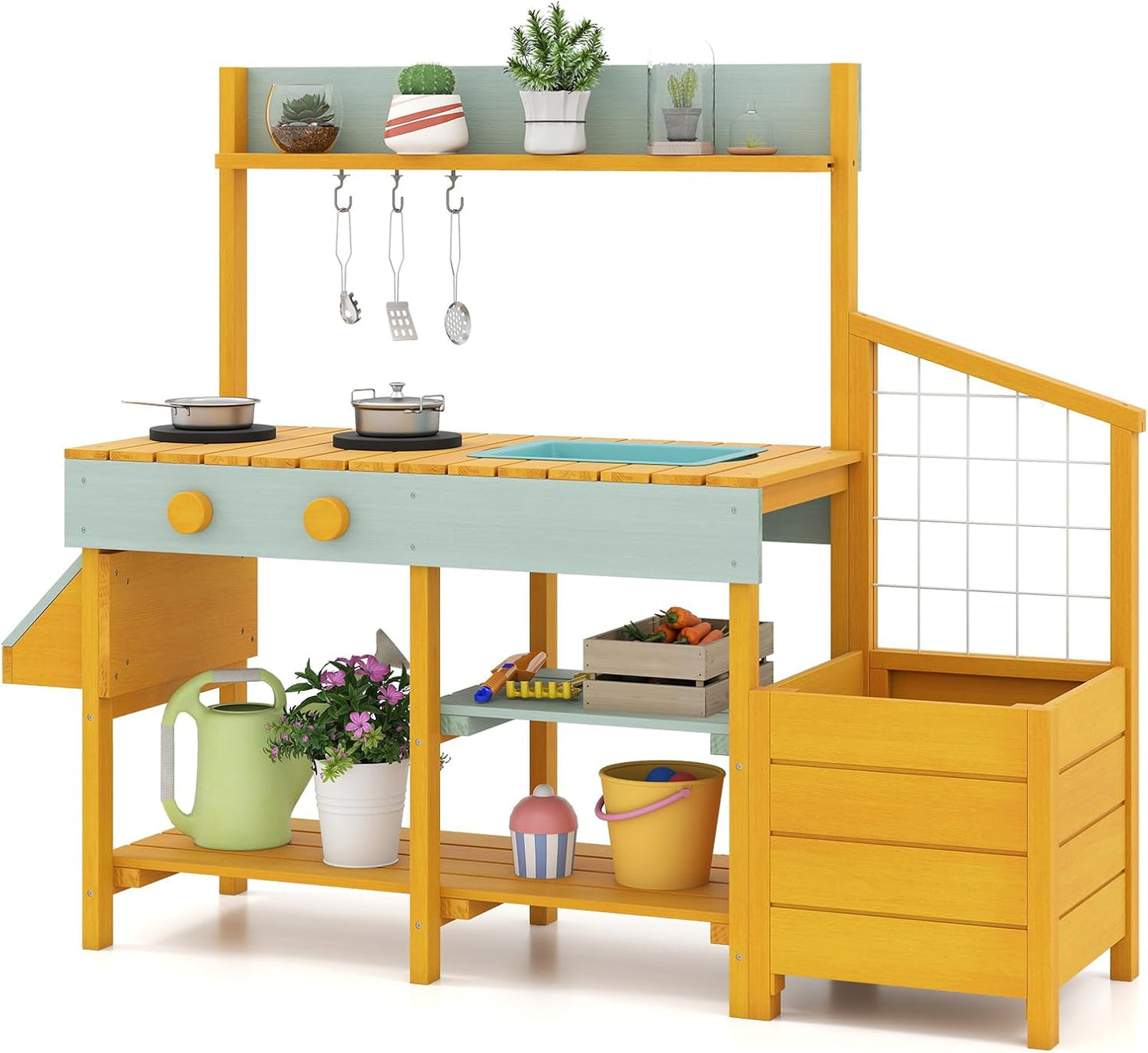 Pretend Mud Kitchen Play Kitchen with Removable Sink and Planter Boxes