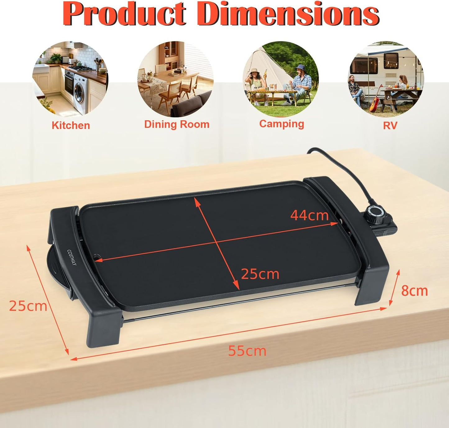Electric Teppanyaki Grill, 1600W/2150W BBQ Griddle with Nonstick Flat Cooking Surface