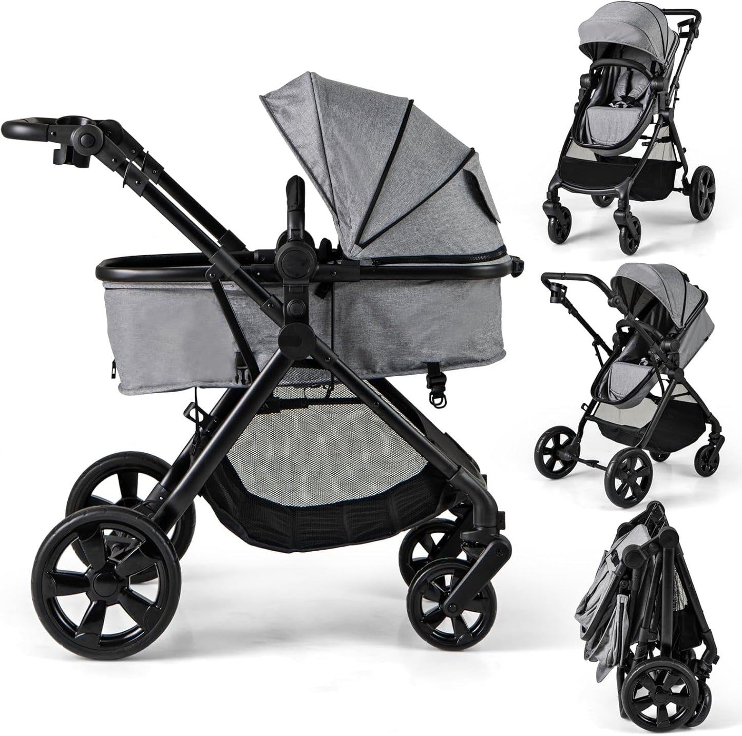 Foldable Travel System Pram with Reversible Seat