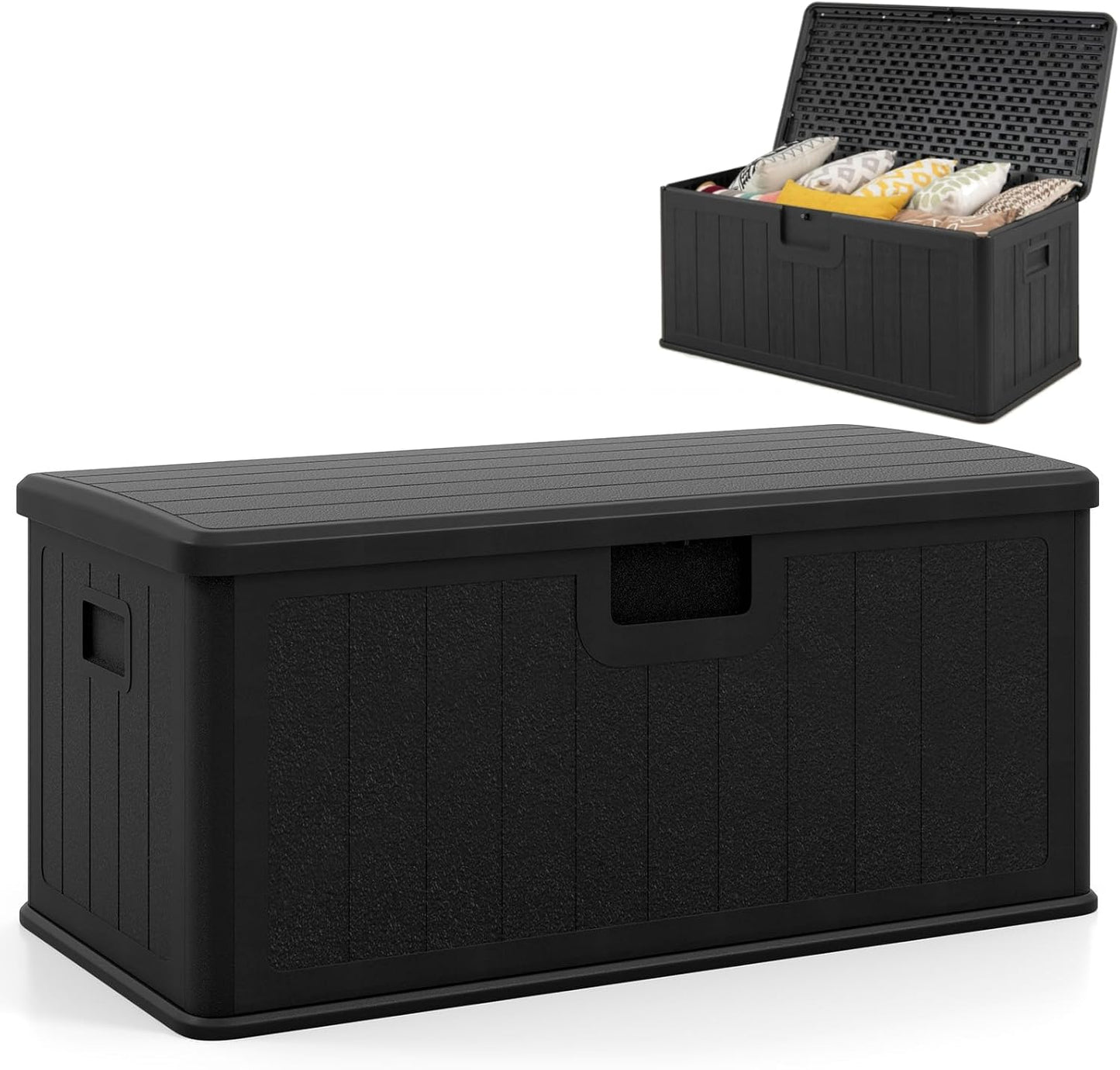 380L Waterproof Resin Deck Box Bench with Lockable Lid & Side Handles