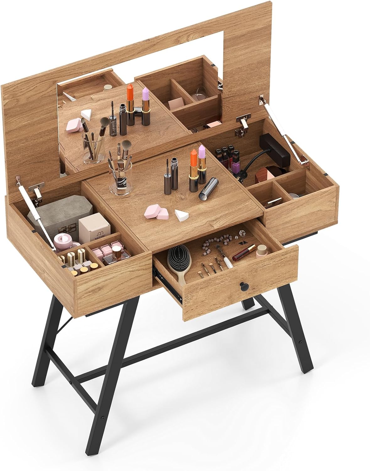 2-in-1 Vanity Desk with Mirror and Charging Station