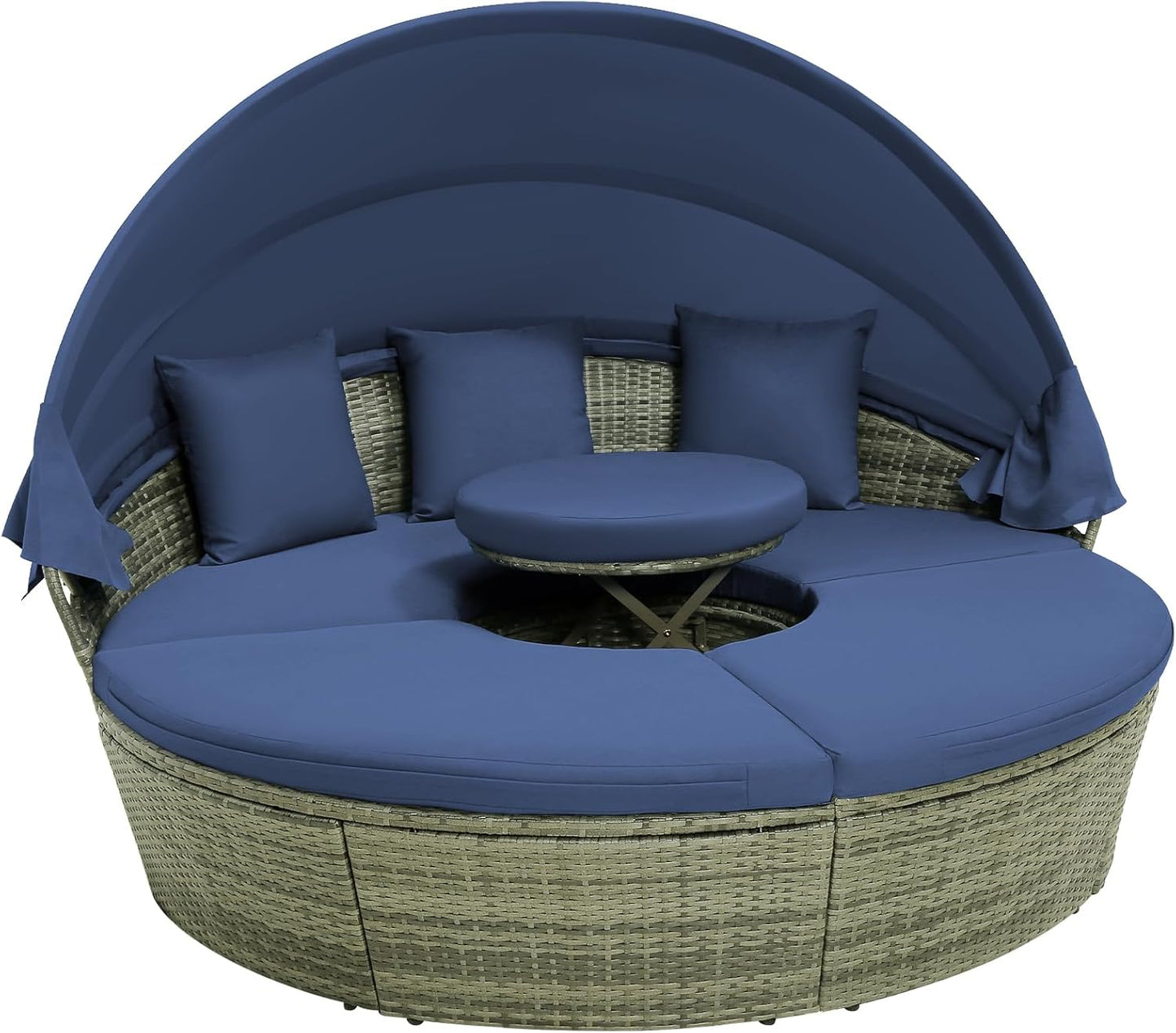 Patio Wicker Sun Bed Sectional Sofa Set with Retractable Canopy