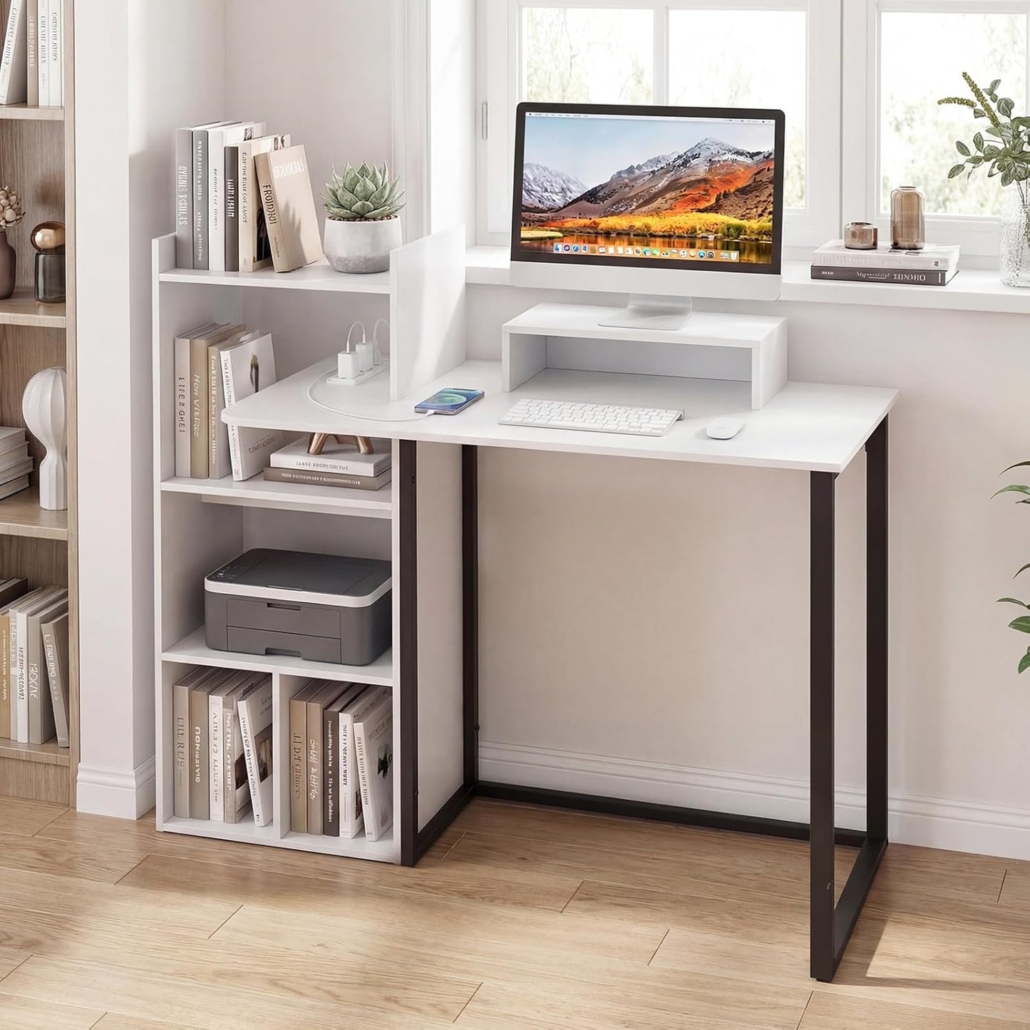 Computer Desk with Storage Shelves, 110CM PC Laptop Table Writing Workstation