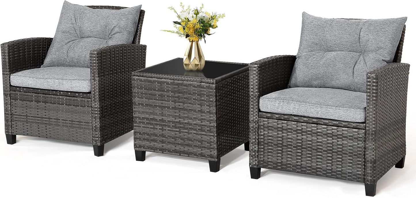 3 Pieces Metal Frame Garden Coffee Table and Sofa Chairs Set with Cushions