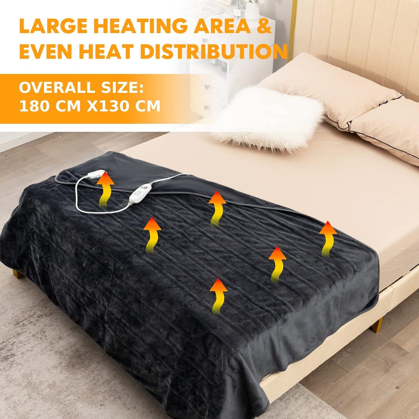 160 x 130/180 x 130 CM Electric Heated Throw Blanket with 10 Heat Settings