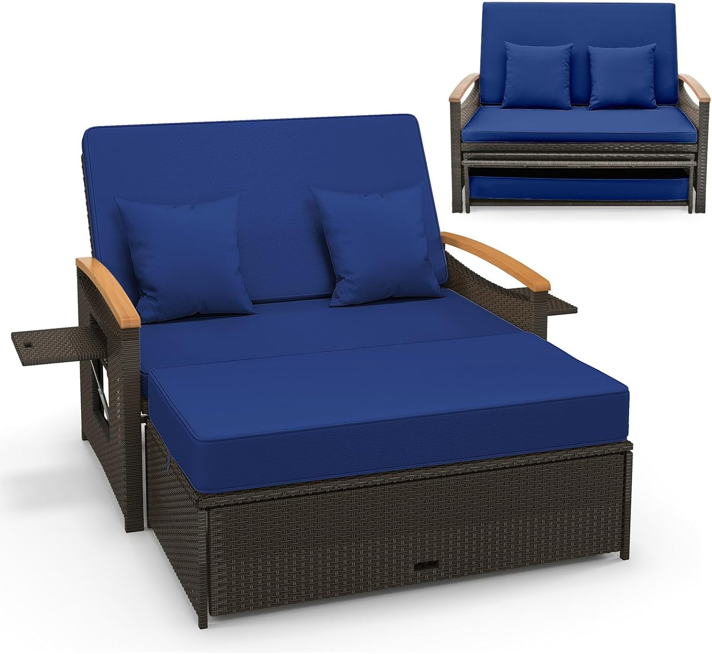 Patio Double Chaise Lounger Sun Bed with 4-Level Adjustable Back